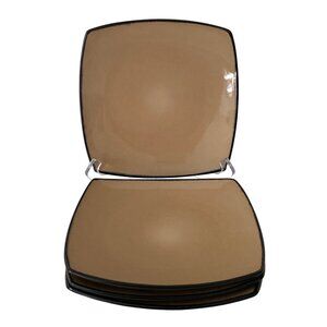 4 Signature Living Square Salad Plate Taupe Black Reactive Glaze Ceramic Replace